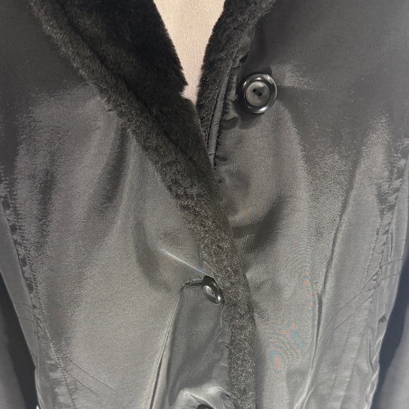 Fitz Wright Vintage Black Hooded Coat Faux Fur Trim L - Picture 5 of 14